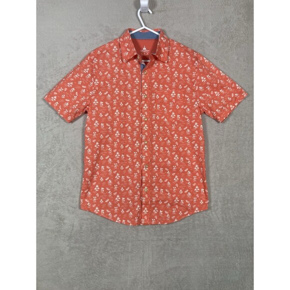 Disney Parks Mens S Mickey Beach Hawaiian Button Down Shirt Palm Trees Red - Picture 1 of 6
